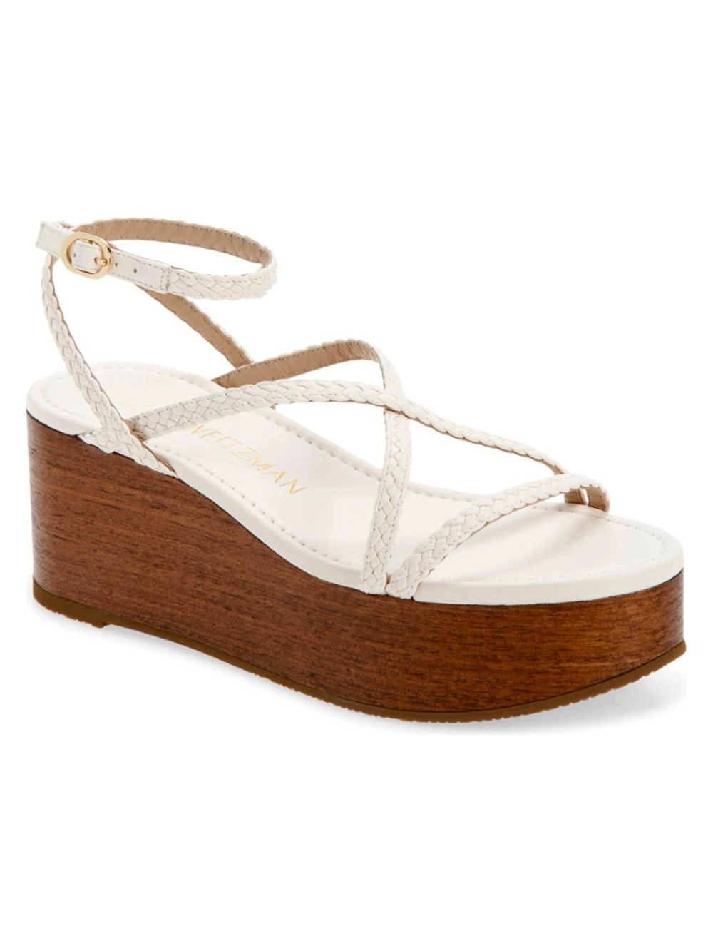 STUART WEITZMAN NIB WOVETTE SEASHELL WALLNUT WOOD WEDGE SANDAL. SIZE 9 B - Picture 8 of 16